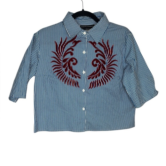 Hemant & Nandita Lightweight Oversized Stripped Cotton Marne Buttondown Shirt XS - Picture 3 of 11
